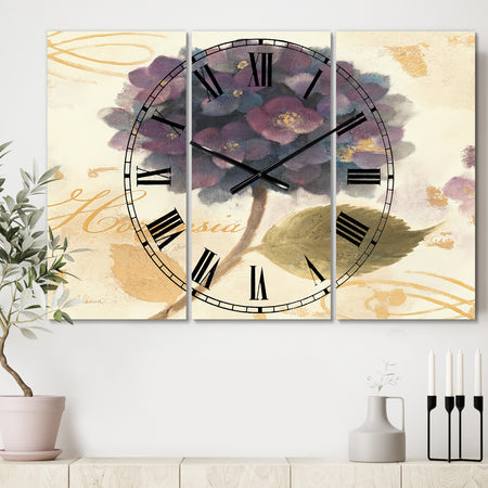 Abundant Hydrangea Flower I - Cottage 3 Panels Oversized Wall CLock