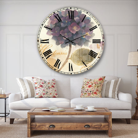 Abundant Hydrangea Flower I - Floral Cottage Large Wall CLock