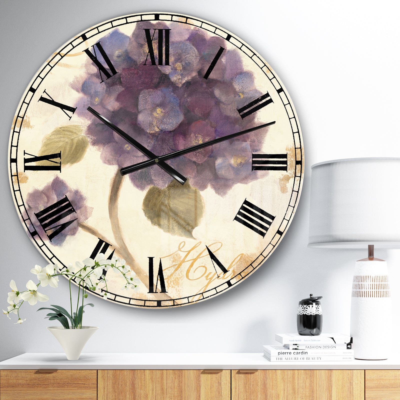 Abundant Hydrangea Flower II - Floral Cottage Large Wall CLock