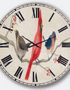 Red Farmhouse Bird on Branch Painting - Modern Farmhouse Wall CLock