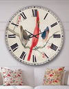 Red Farmhouse Bird on Branch Painting - Modern Farmhouse Wall CLock