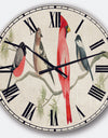 Chickadee And Red Farmhouse Bird on Branch - Modern Farmhouse Large Wall CLock