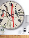 Chickadee And Red Farmhouse Bird on Branch - Modern Farmhouse Large Wall CLock