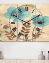 Blue Poppies Cottage Flowers I - Cottage 3 Panels Large Wall CLock