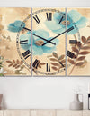 Blue Poppies Cottage Flowers II - Cottage 3 Panels Large Wall CLock