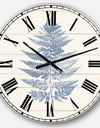 Blue Fern Print on wood I - Cabin & Lodge Large Wall CLock