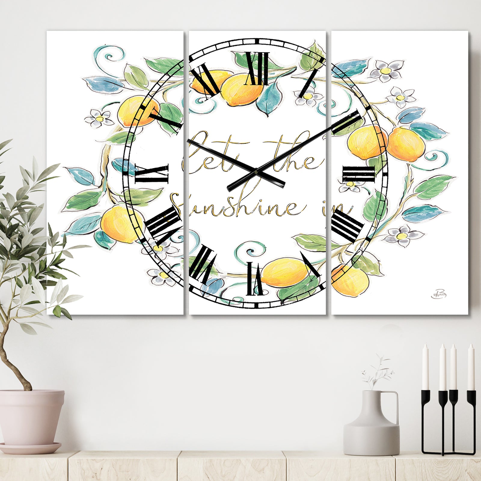 Mediterranean Breeze XII - Cottage 3 Panels Large Wall CLock