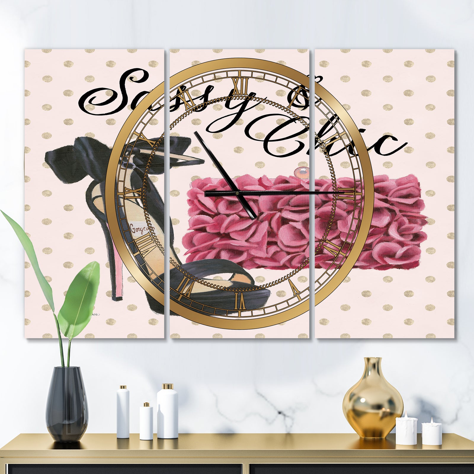 Glam fashion High Heels II - Glam 3 Panels Oversized Wall CLock