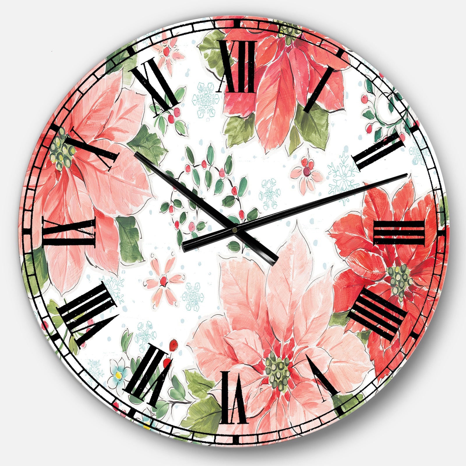 Country Flower snowflakes I - Farmhouse Large Wall CLock