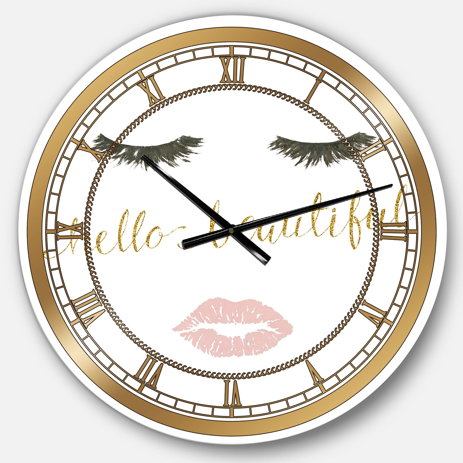 fashion Glam Lips on Gold I - Posh & Luxe Wall CLock
