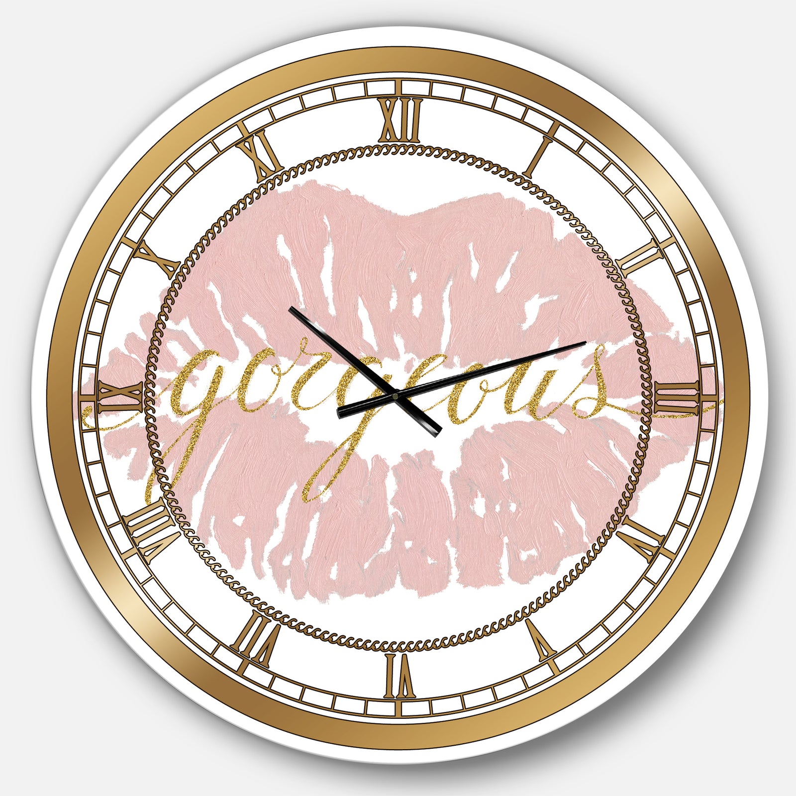 fashion Glam Lips on Gold II - Posh & Luxe Large Wall CLock