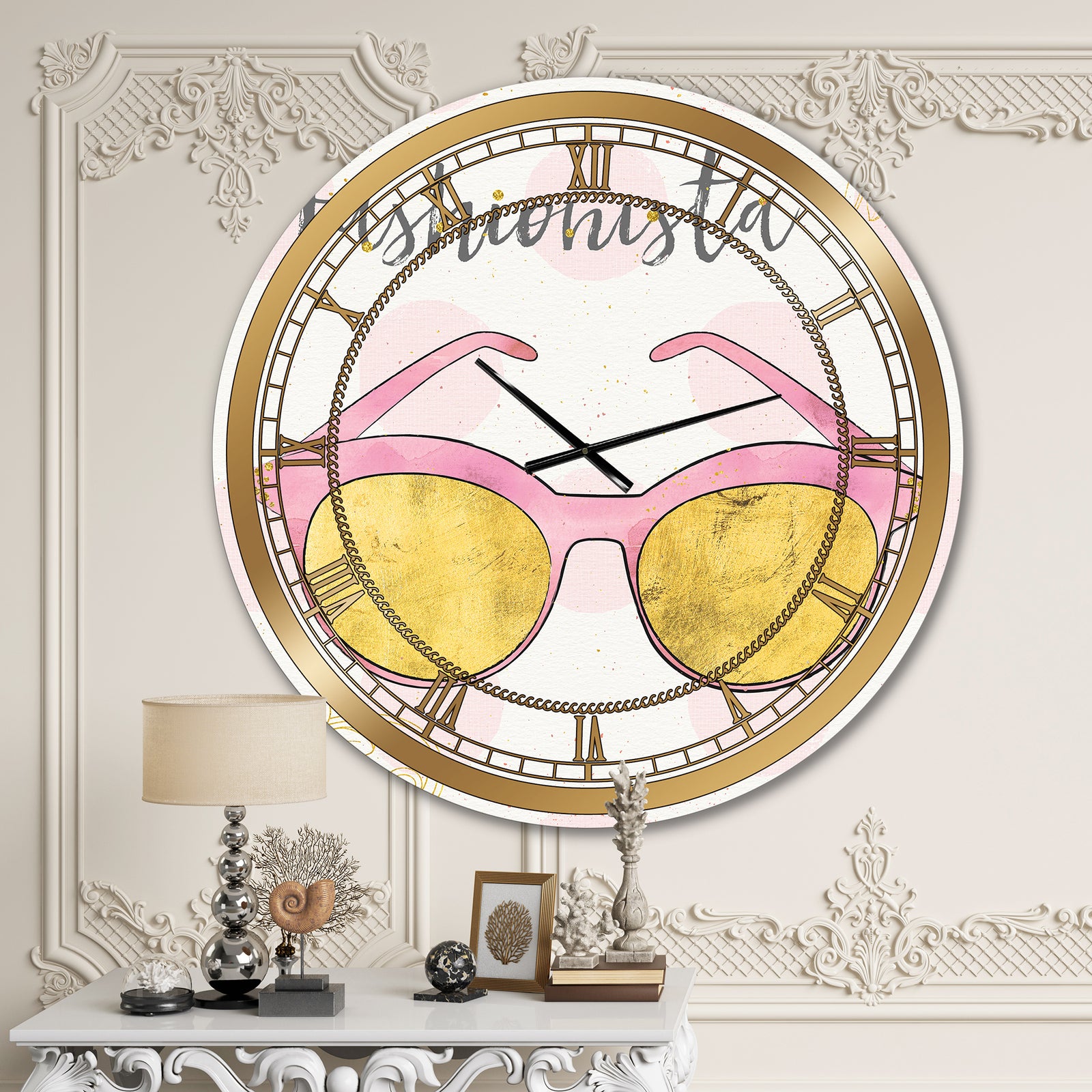 Fashion Glam Accessories Pink - Posh & Luxe Large Wall CLock
