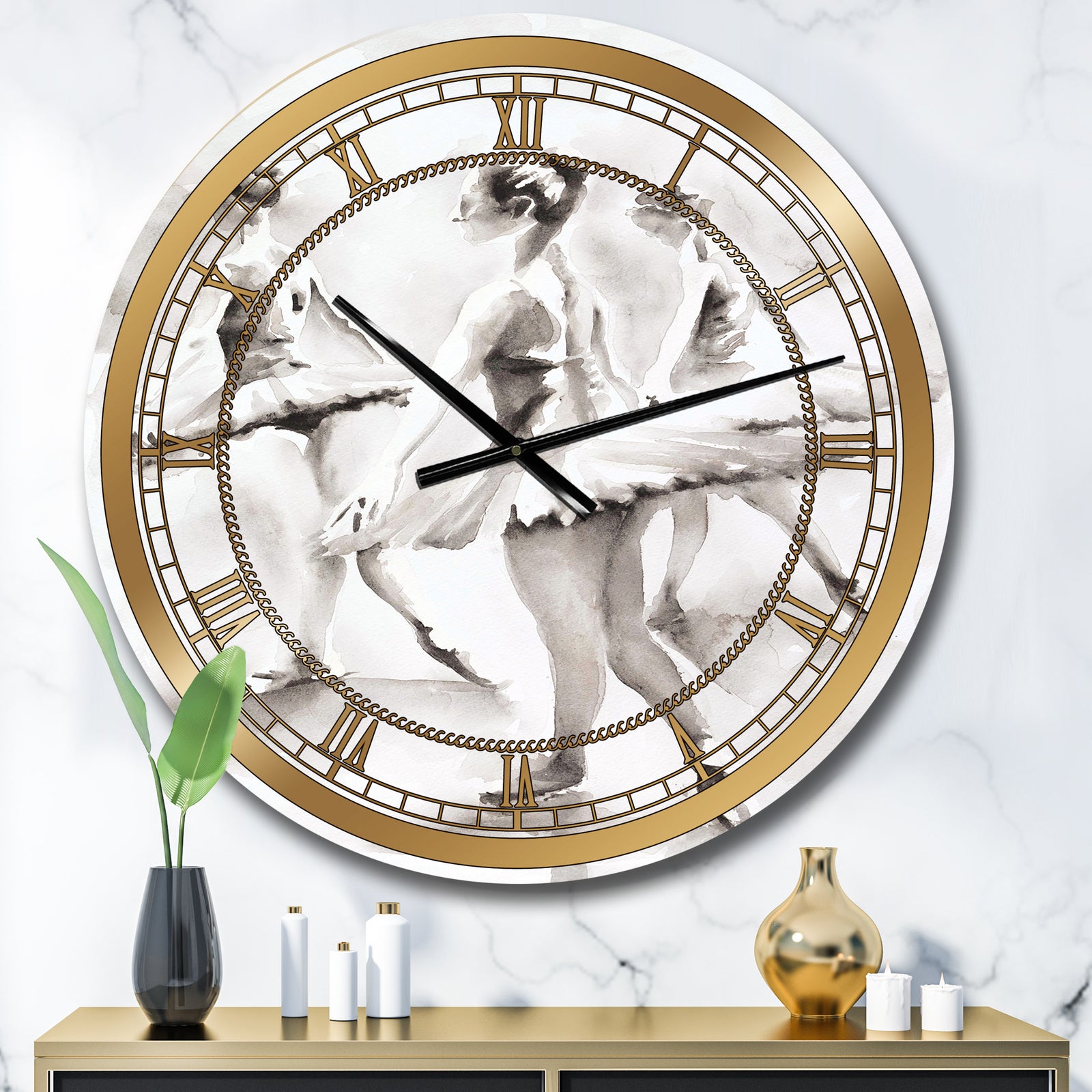watercolors Ballerinas Dance I - Glam Wall CLock