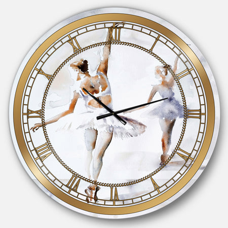 watercolors Ballerinas Dance II - Glam Large Wall CLock