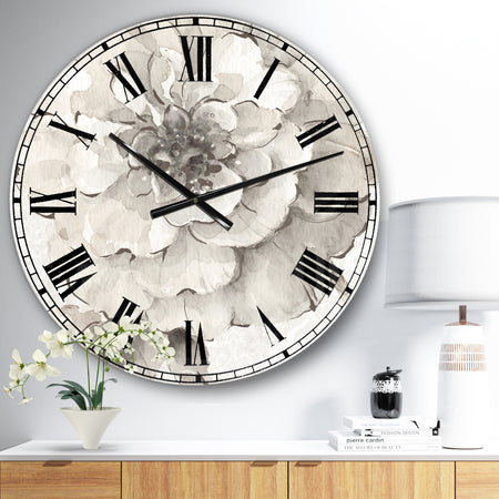 Indigold Grey Peonies I - Farmhouse Large Wall CLock
