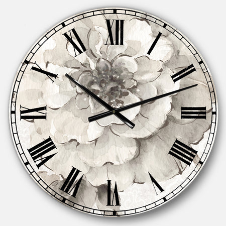 Indigold Grey Peonies I - Farmhouse Large Wall CLock