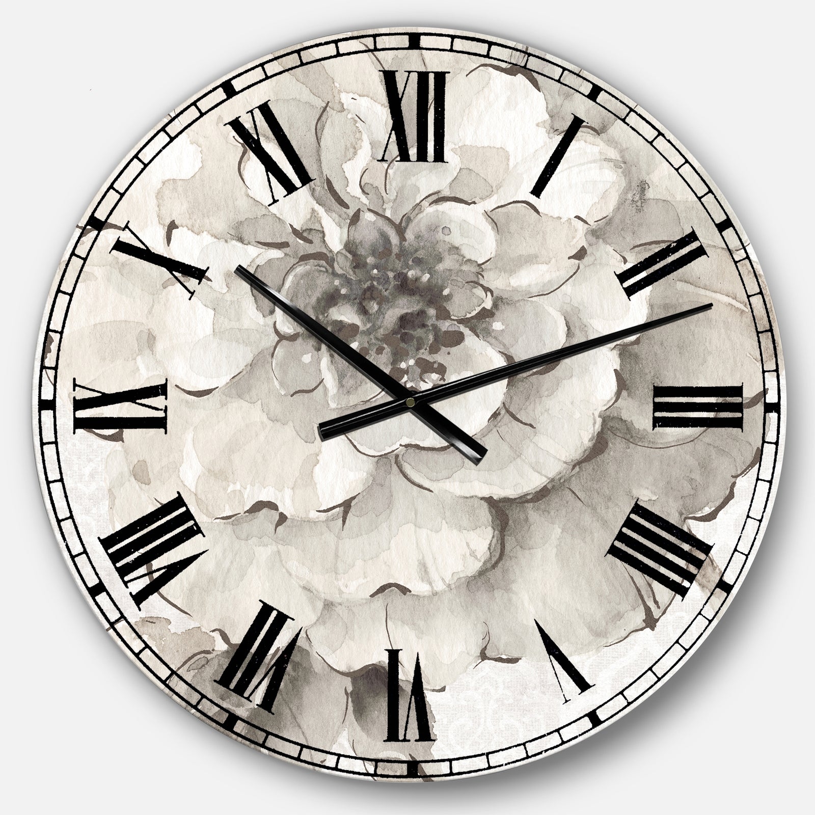 Indigold Grey Peonies I - Farmhouse Large Wall CLock