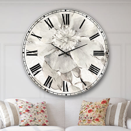 The Gray Barn Jartop 'Indigold Grey Peonies II - Farmhouse Oversized Metal Clock