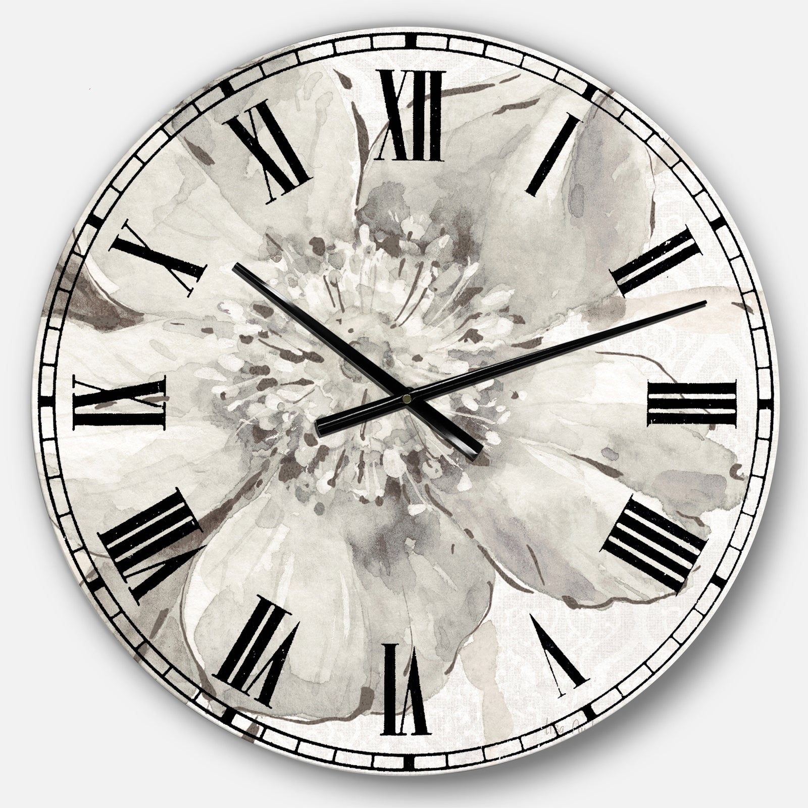 Indigold Grey Peonies III - Farmhouse Large Wall CLock