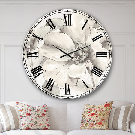 Indigold Grey Peonies IV - Farmhouse Oversized Wall CLock