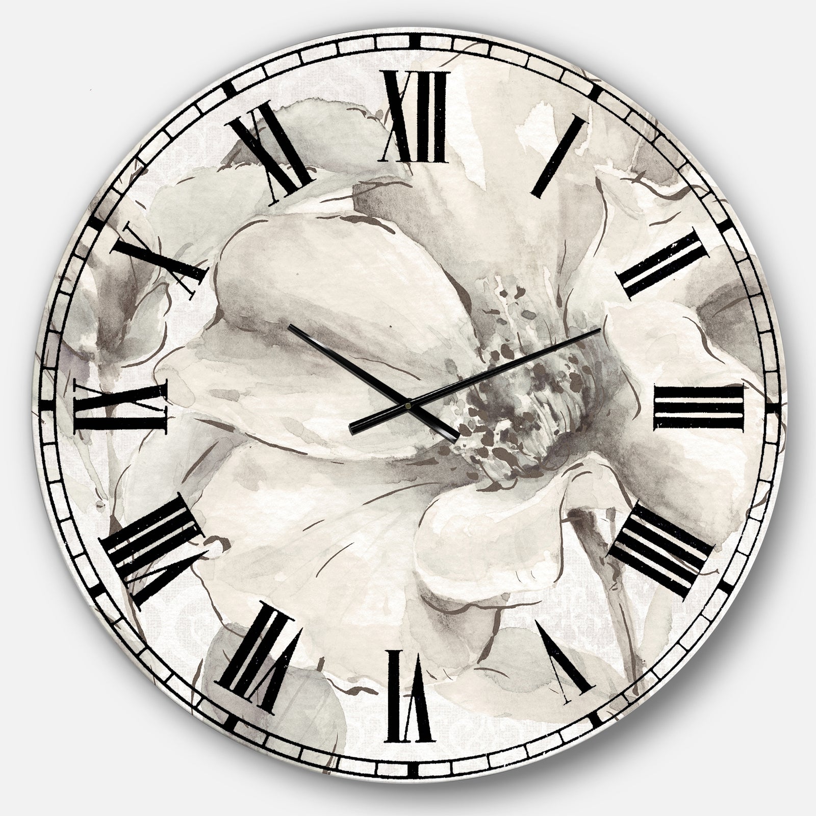 Indigold Grey Peonies IV - Farmhouse Oversized Wall CLock