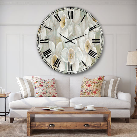 Pure Pastel White flowers - Farmhouse Wall CLock