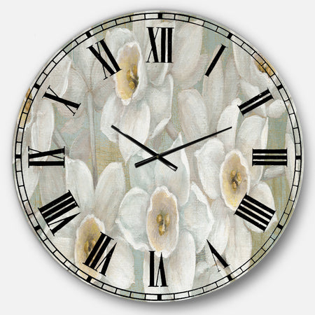 Pure Pastel White flowers - Farmhouse Wall CLock