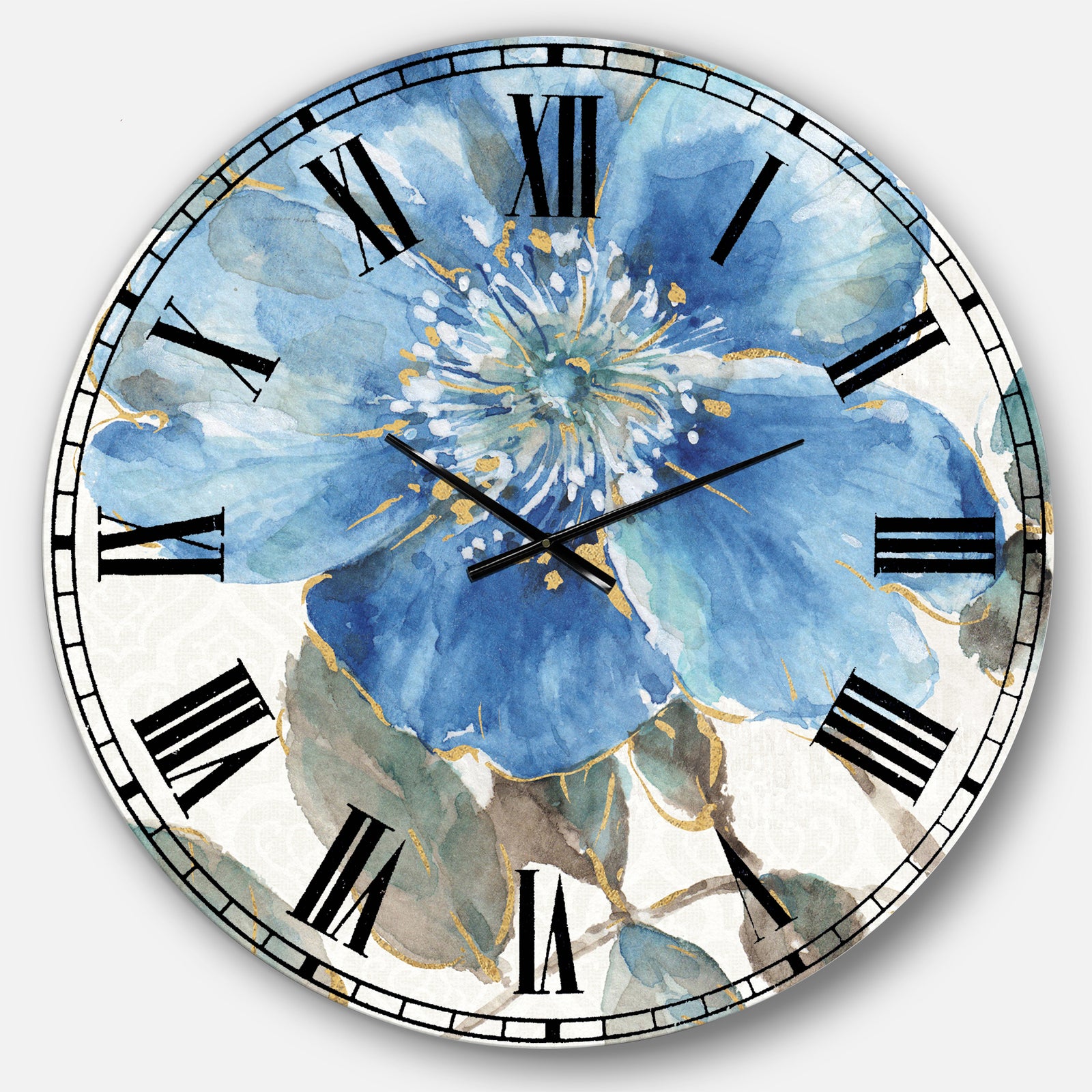 Indigold Watercolor Flower I - Farmhouse Large Wall CLock