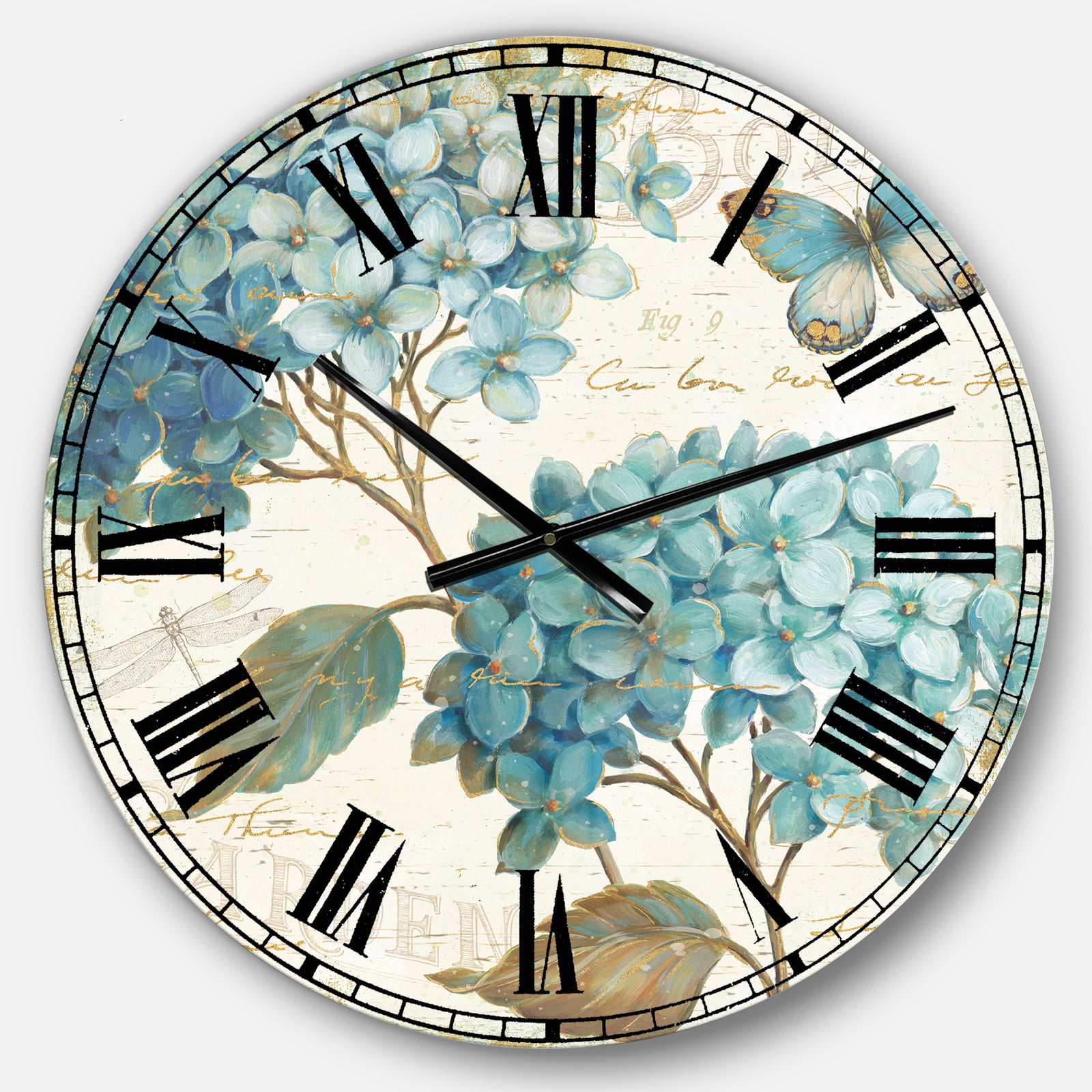 butterfly Blue Garden I - Farmhouse Wall CLock