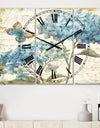 butterfly Blue Garden II - Cottage 3 Panels Large Wall CLock