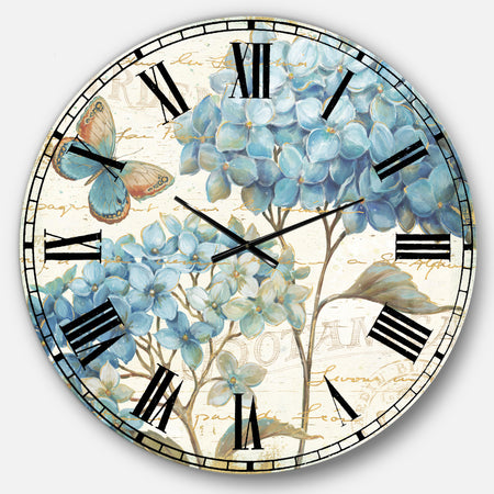 butterfly Blue Garden II - Farmhouse Large Wall CLock