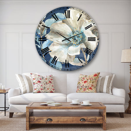 Indigold Watercolor Flower I - Farmhouse Oversized Wall CLock
