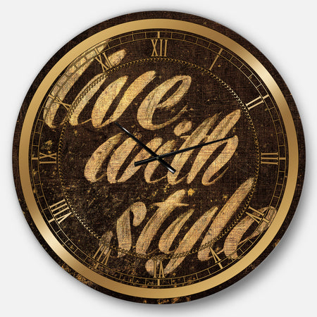 Gold Glam Live with Style Quotes - Glam Large Wall CLock