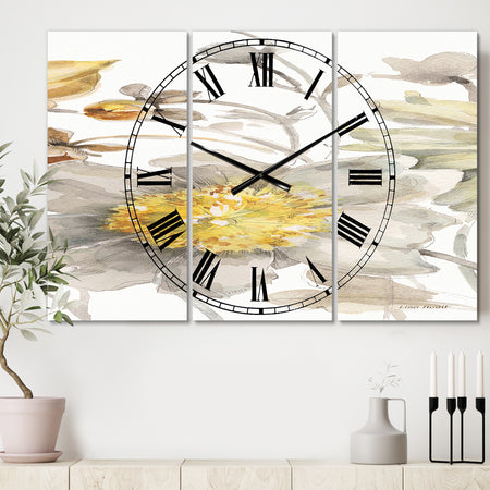Fields of Gold Watercolor Flower III - Cottage 3 Panels Large Wall CLock