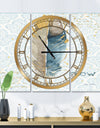 Fields of Gold Watercolor Flower IV - Glam 3 Panels Oversized Wall CLock