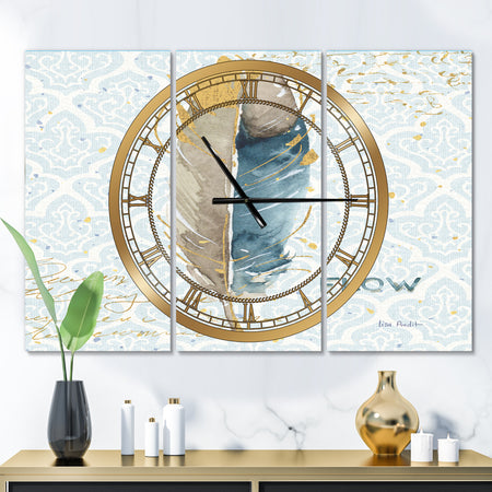Fields of Gold Watercolor Flower IV - Glam 3 Panels Oversized Wall CLock