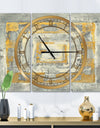 Gold Glam on Grey Tapestry I - Glam 3 Panels Large Wall CLock