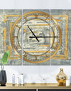 Gold Glam on Grey Tapestry II - Glam 3 Panels Large Wall CLock