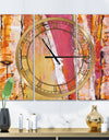 Orange Glam Natural Wood - Glam 3 Panels Oversized Wall CLock