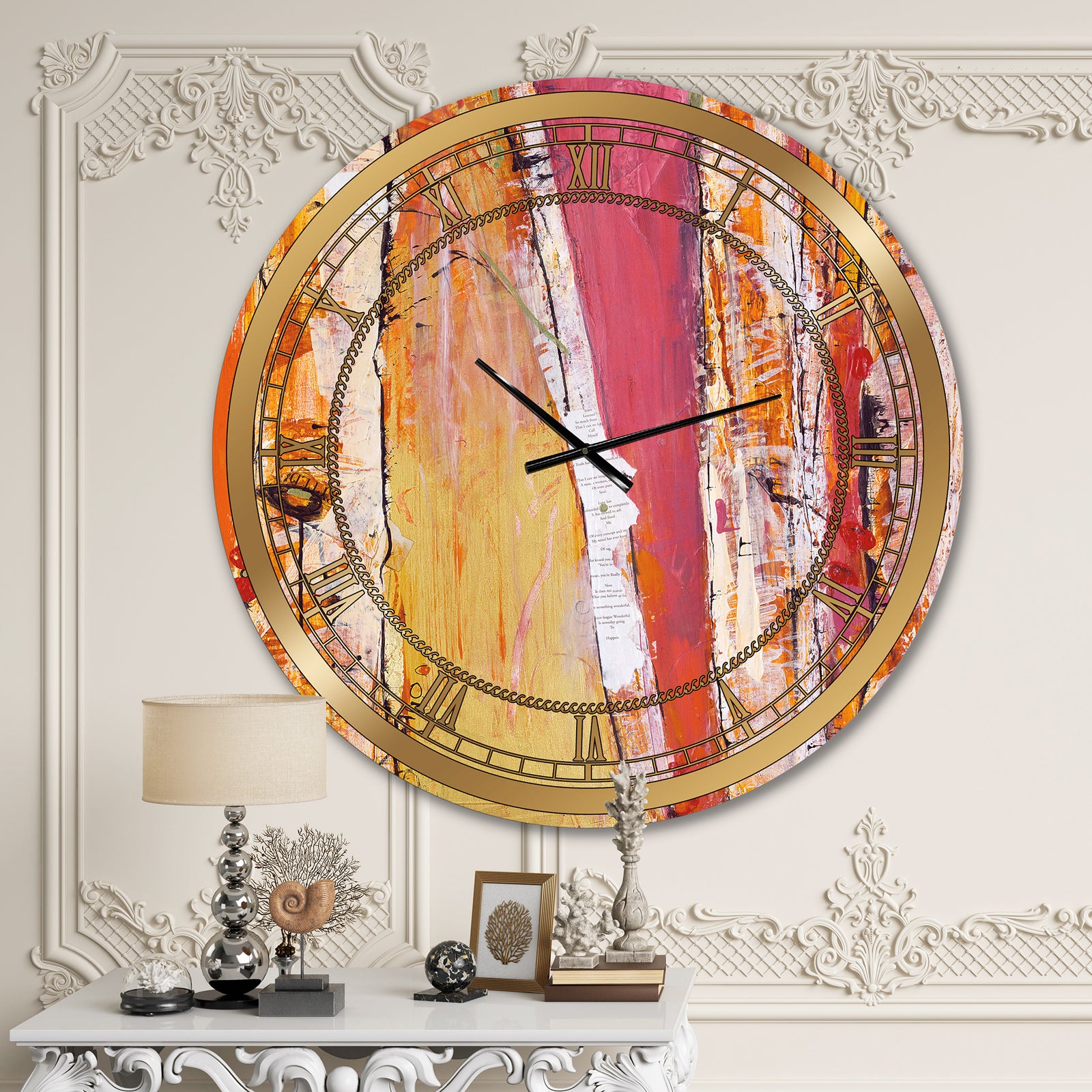 Orange Glam Natural Wood - Glam Large Wall CLock