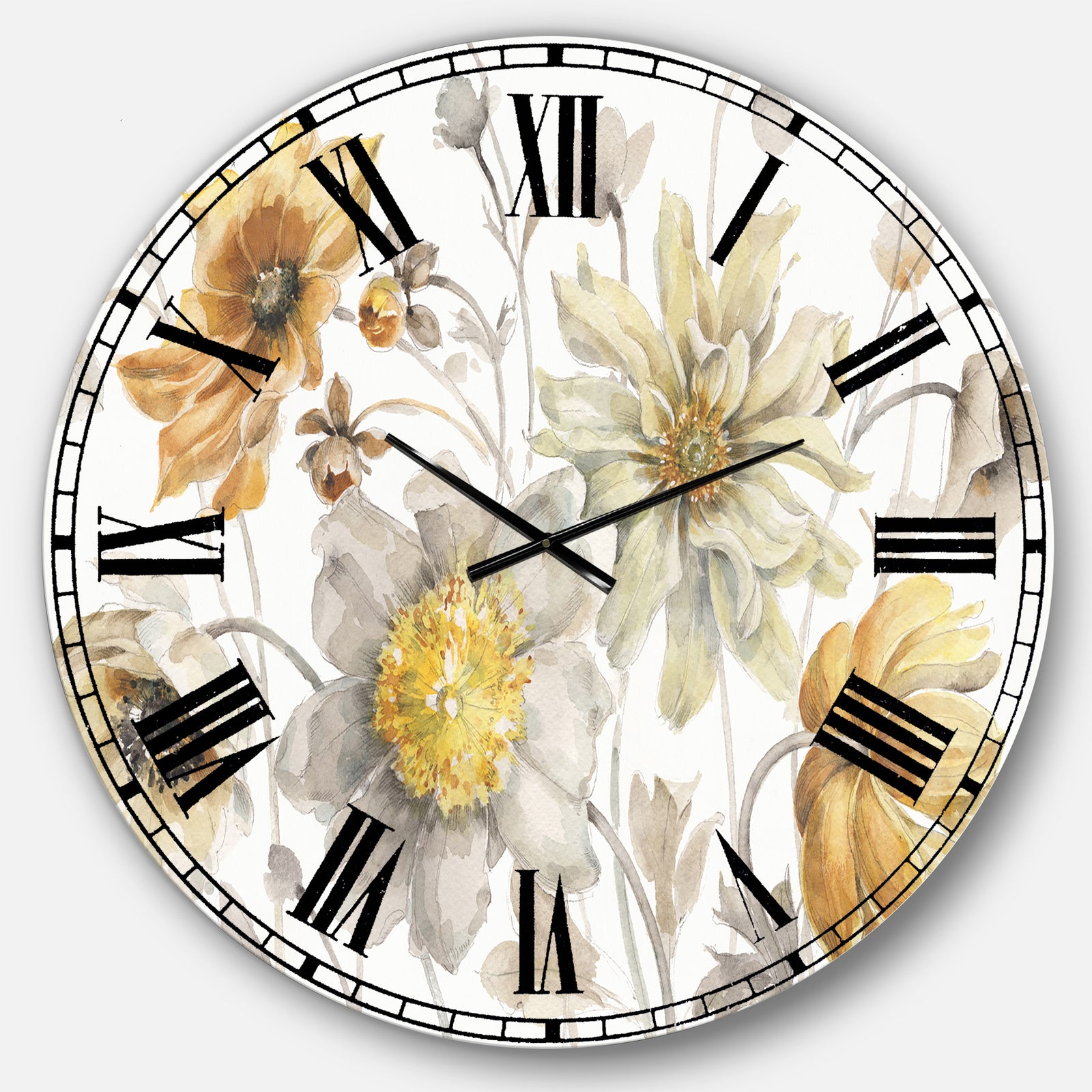Fields of Gold Watercolor Flower VII - Traditional Large Wall CLock