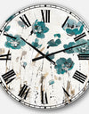 Fields of Turquoise Watercolor Flower II - Traditional Large Wall CLock