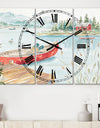 Lake House Canoes I - Cottage 3 Panels Large Wall CLock