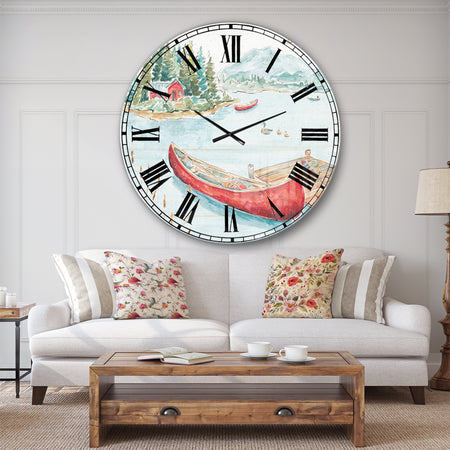 Lake House Canoes II - Lake House Large Wall CLock