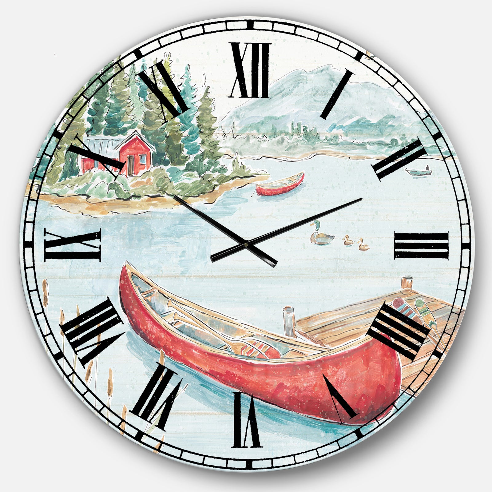 Lake House Canoes II - Lake House Large Wall CLock