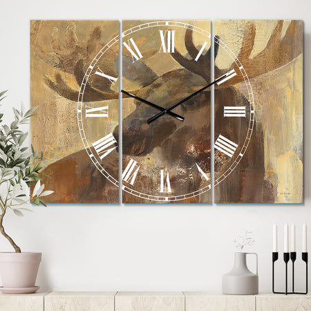 Into the Wild Gold Moose - Cottage 3 Panels Large Wall CLock