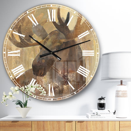 Into the Wild Gold Moose  - Farmhouse Large Wall CLock