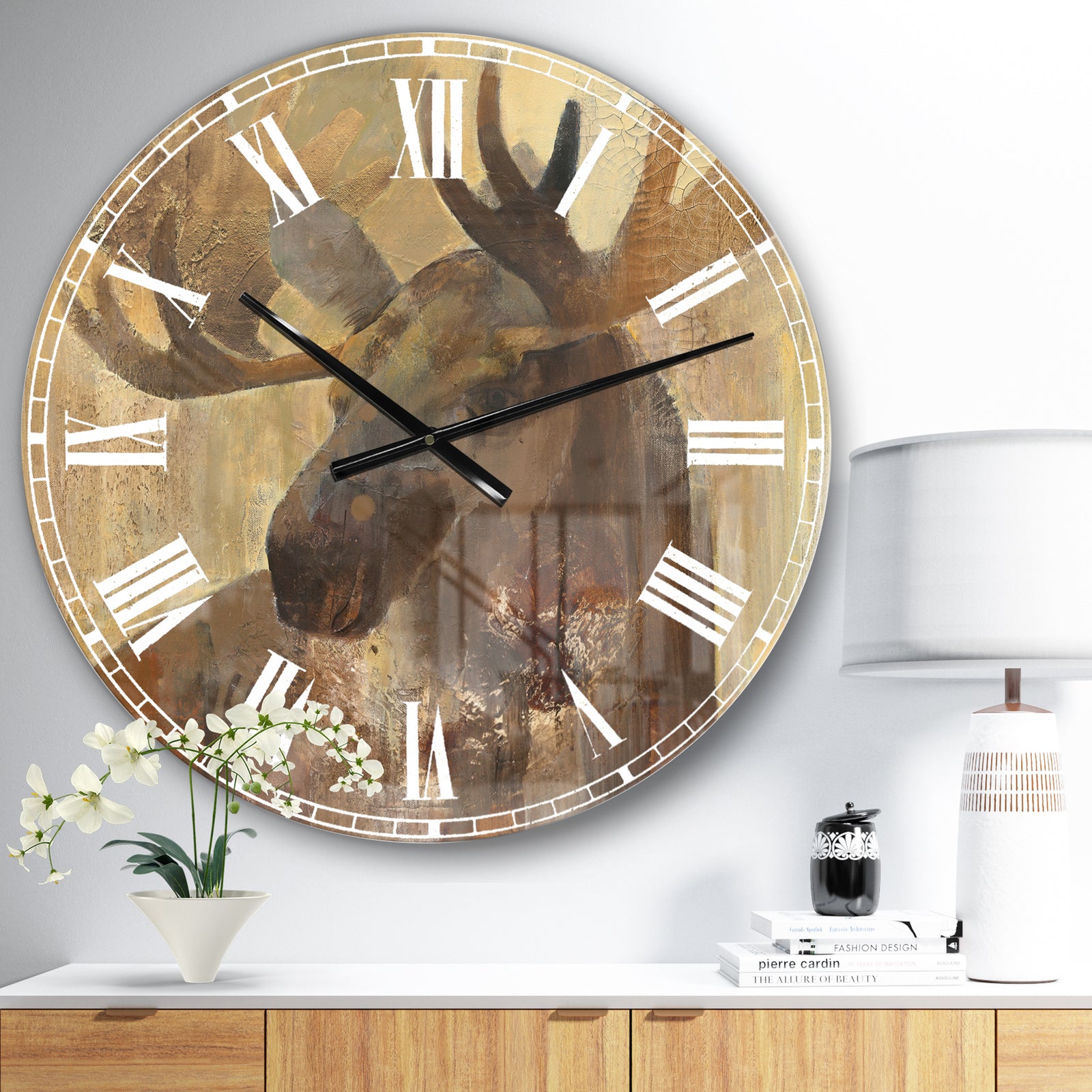 Into the Wild Gold Moose  - Farmhouse Large Wall CLock