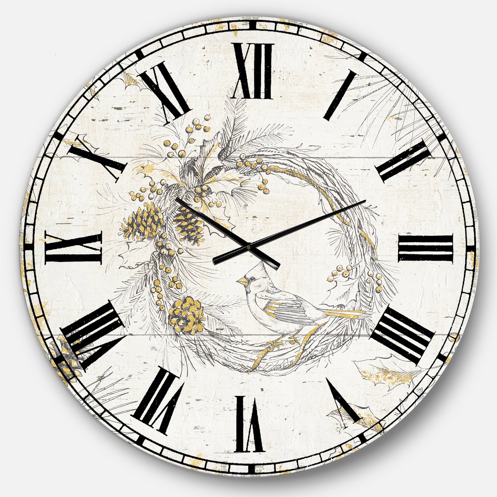 Gold Beautiful cardinals - Farmhouse Wall CLock