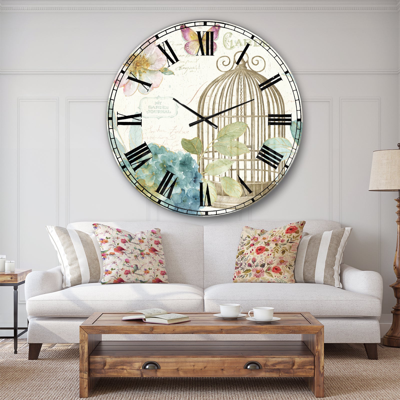 Vintage Floral Birdcage II - Traditional Wall CLock